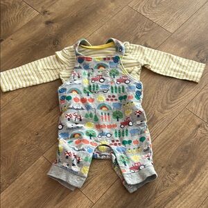 Baby Boden Farm Overalls with Yellow Striped Shirt Set